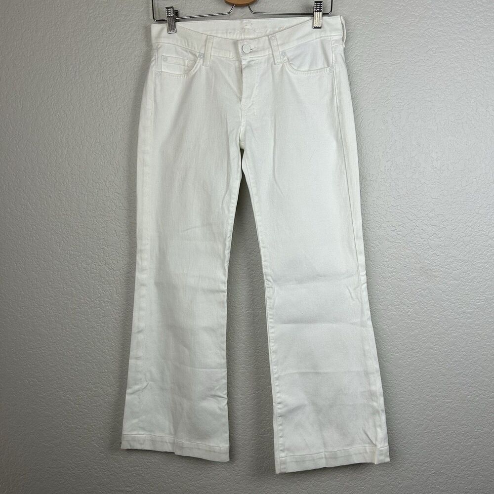 Seven For All Mankind Women'sDojo Embroidered White Wide Leg Flare Jeans Size 27